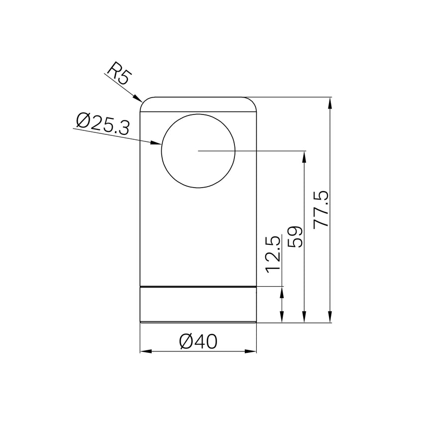 Technical specifications for Nero Mecca Care grab rail end bracket showing dimensions and 25mm tube compatibility by Tilemall