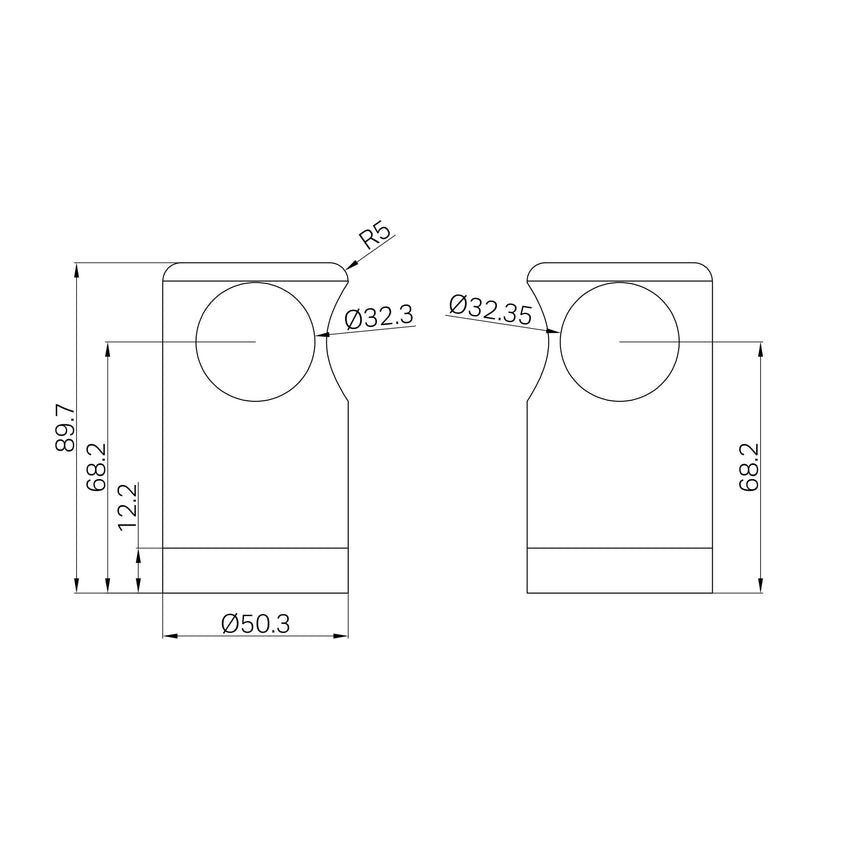 Technical specifications diagram for Nero Mecca Care 32mm grab rail bracket showing dimensions and hole positioning by Tilemall
