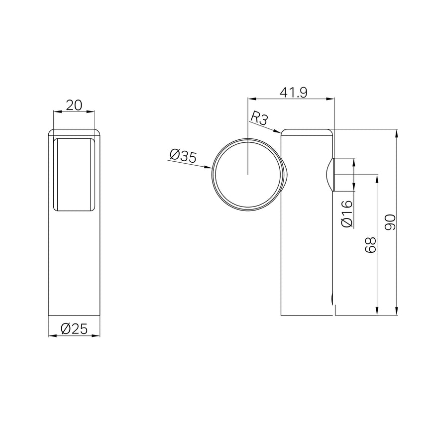 Technical specifications for Nero Mecca Care 32mm hand rail bracket showing dimensions and measurements by Tilemall