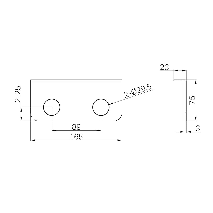 Technical specifications diagram for Nero Mecca double soap holder showing 165mm width and 29.5mm hole diameter by Tilemall