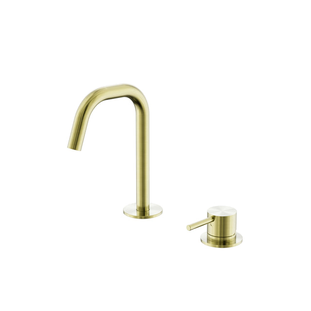 Nero Mecca 174x220mm brushed gold hob basin mixer set with edge spout and round lever handle by Tilemall