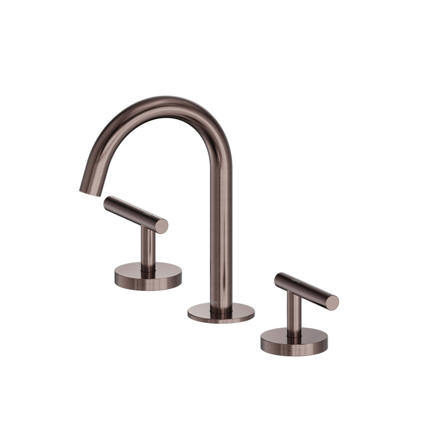 Nero Mecca 175x400mm brushed bronze basin mixer set with arc spout and dual lever handles by Tilemall