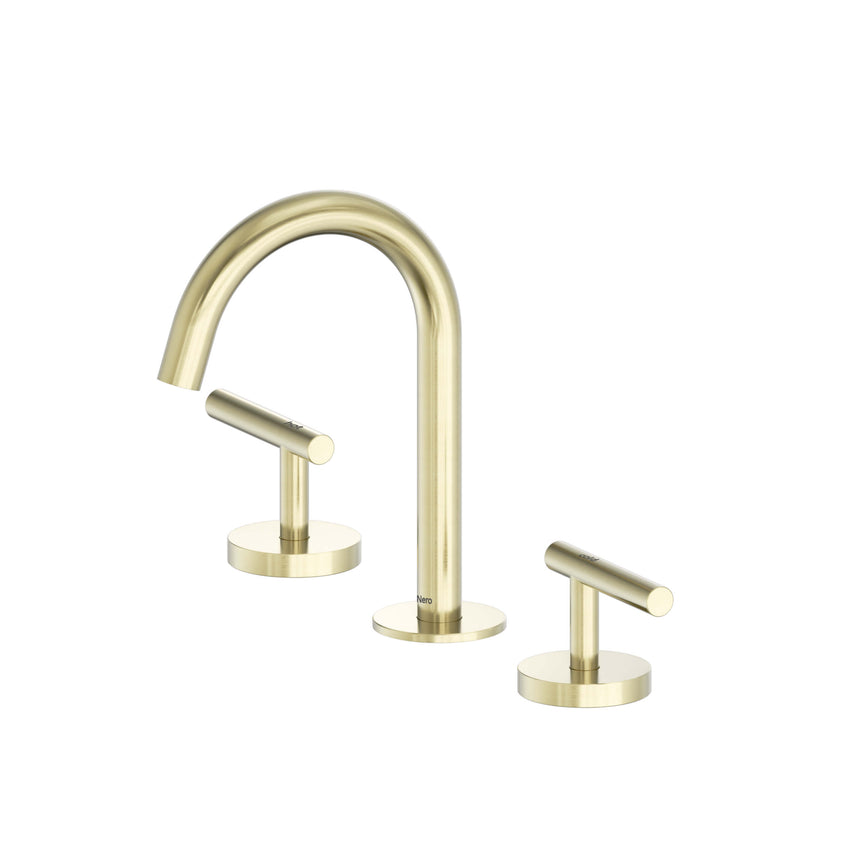 Nero Mecca 175x400mm brushed gold basin mixer set with arc spout and lever handles by Tilemall