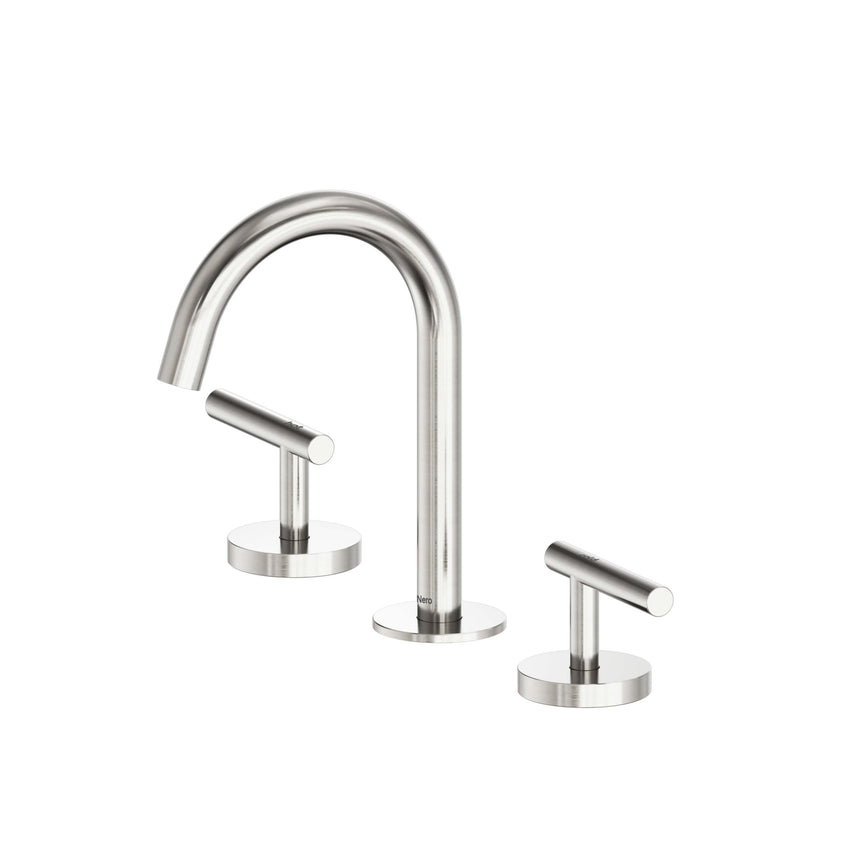 Nero Mecca 175x400mm brushed nickel basin mixer set with arc spout and dual lever handles by Tilemall