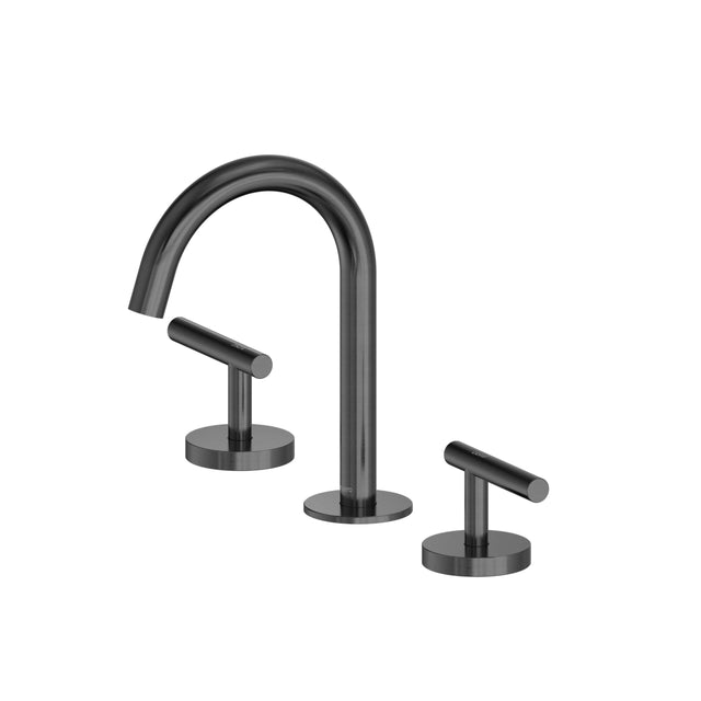 Nero Mecca 175x400mm three-piece basin mixer set gun metal with arc spout and lever handles by Tilemall