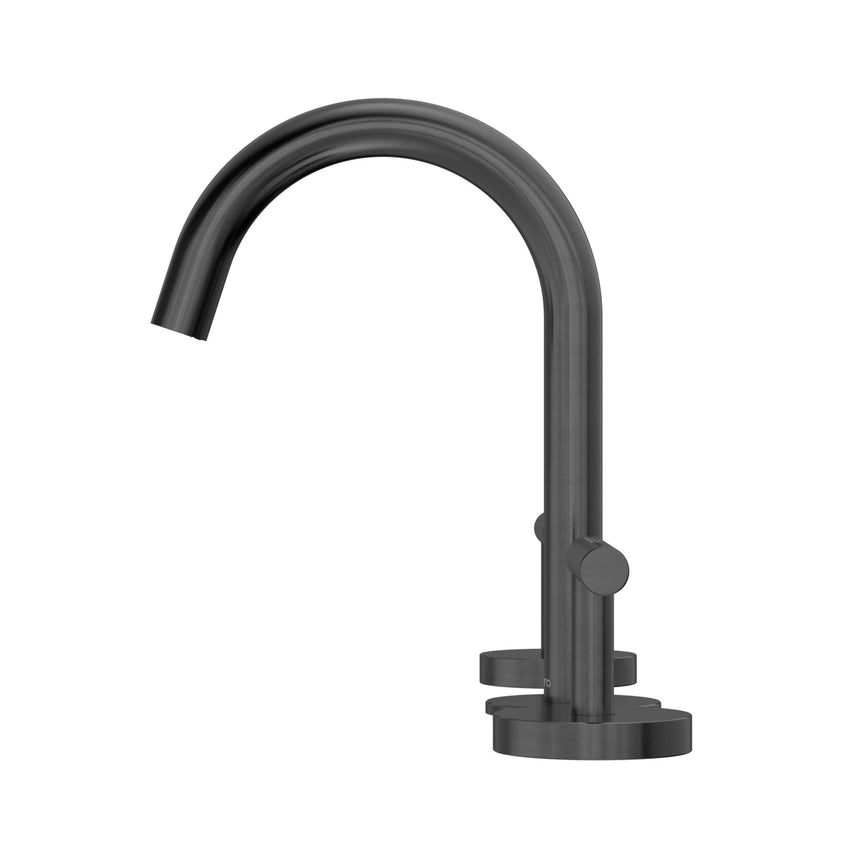 Nero Mecca 175x400mm gun metal basin mixer with curved arc spout and single lever handle by Tilemall