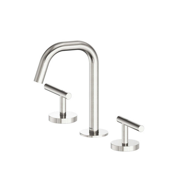 Nero Mecca 175x400mm brushed nickel basin mixer set with edge spout and dual lever handles by Tilemall