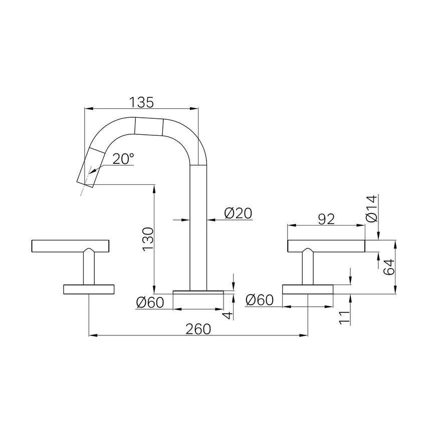 Installation dimensions diagram for Nero Mecca 175x400mm basin mixer showing technical specifications by Tilemall