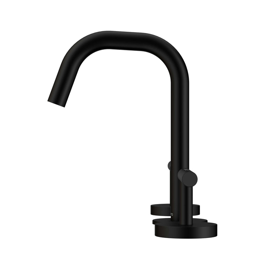 Nero Mecca 175x400mm matte black basin mixer single lever handle with curved edge spout detail by Tilemall