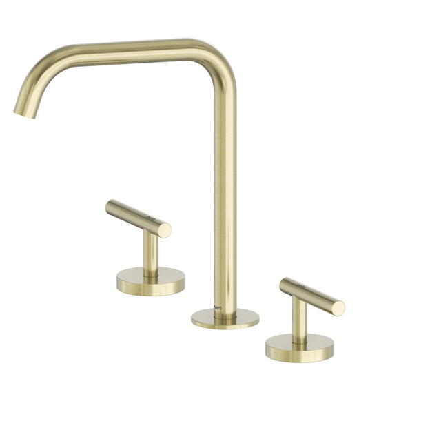 Nero Mecca 250x400mm brushed gold basin mixer set with edge spout and dual lever handles by Tilemall