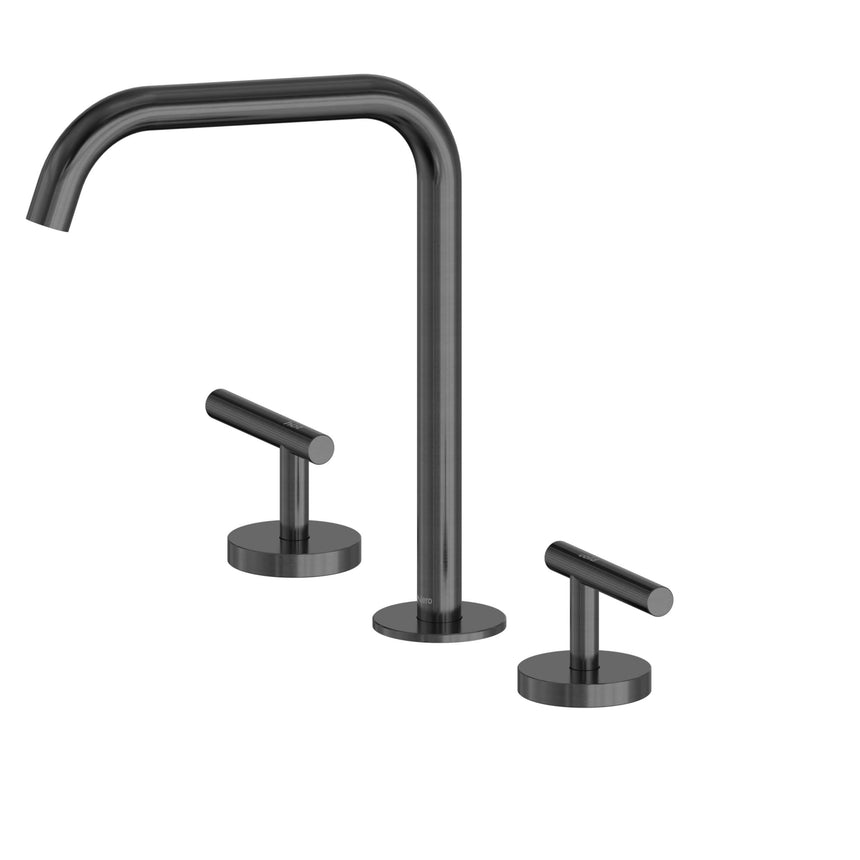 Nero Mecca 250x400mm gun metal three-hole basin mixer by Tilemall with edge spout and lever handles