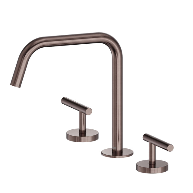 Nero Mecca 270x400mm brushed bronze three-piece basin mixer with edge spout and lever handles by Tilemall