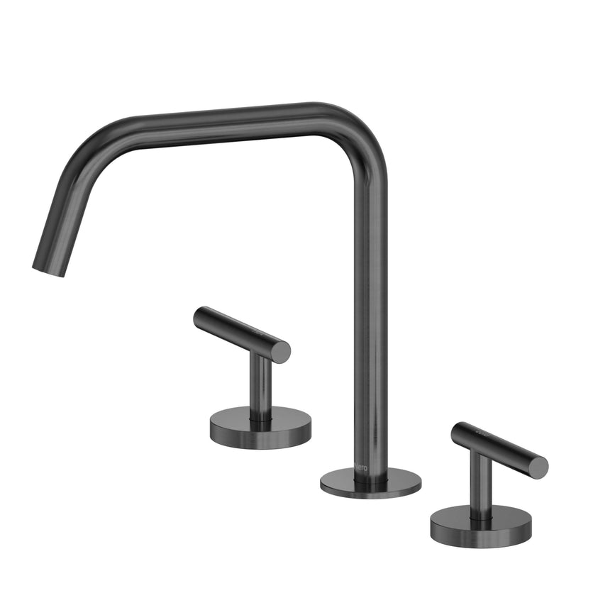 Nero Mecca 270x400mm gun metal basin mixer by Tilemall with edge spout and dual lever handles