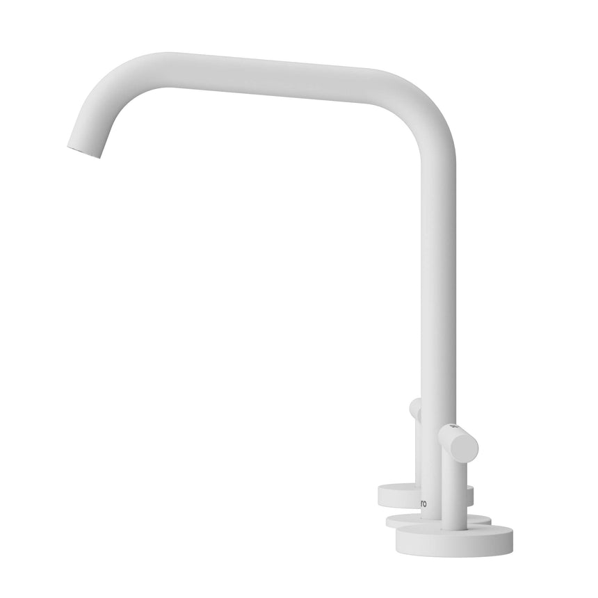 Nero Mecca 250x400mm matte white single-lever basin mixer with curved edge spout and round base by Tilemall