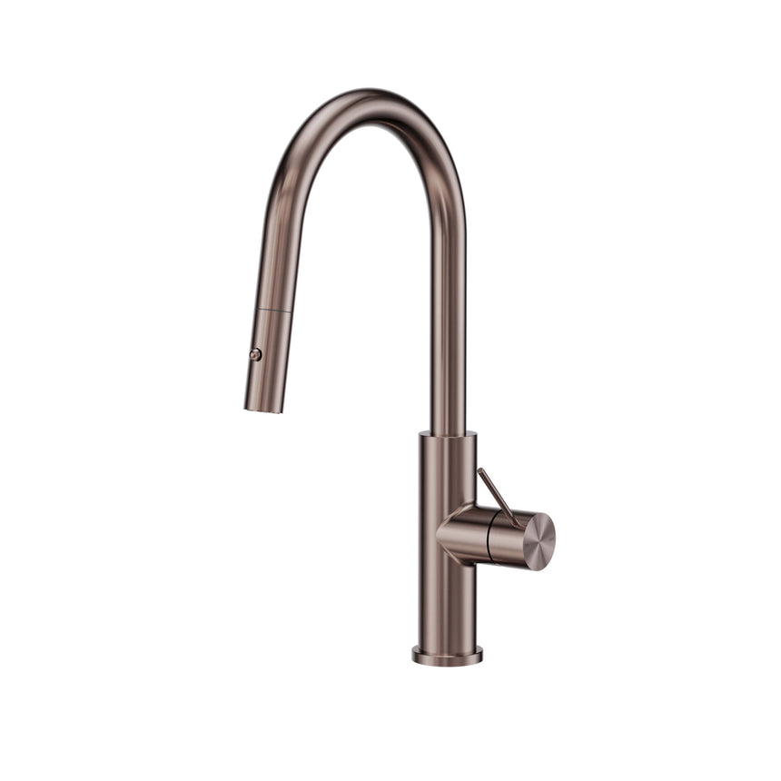 Nero Mecca 265x115mm brushed bronze pull out kitchen mixer by Tilemall with sensor activation and curved spout