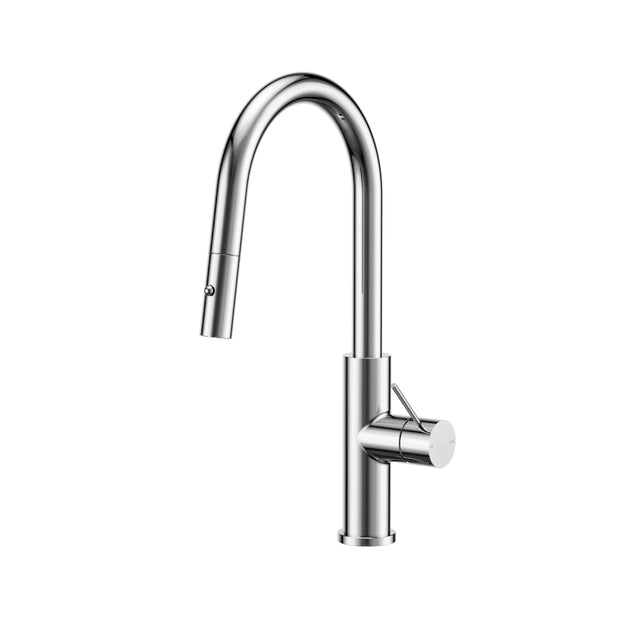 Nero Mecca 265x115mm chrome pull out kitchen mixer by Tilemall with curved spout and single lever handle