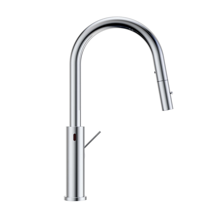Nero Mecca 265x115mm chrome smart sensor pull out kitchen mixer with touch sensor on body and retractable spout by Tilemall