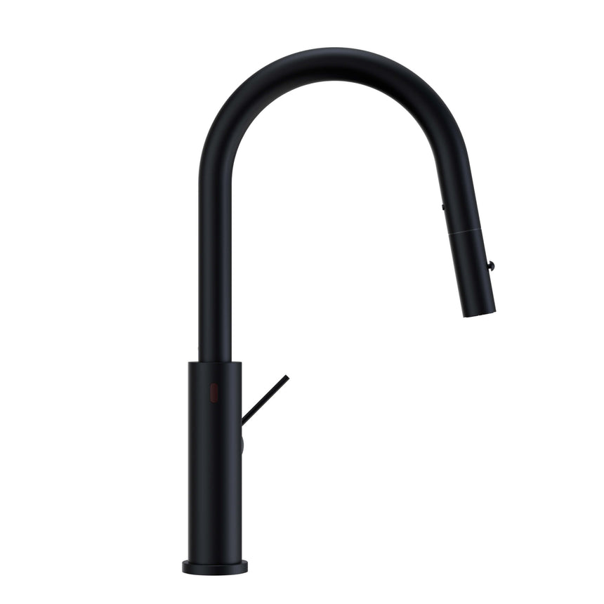 Nero Mecca 265x115mm matte black pull out kitchen mixer showing sensor activation area on spout body by Tilemall