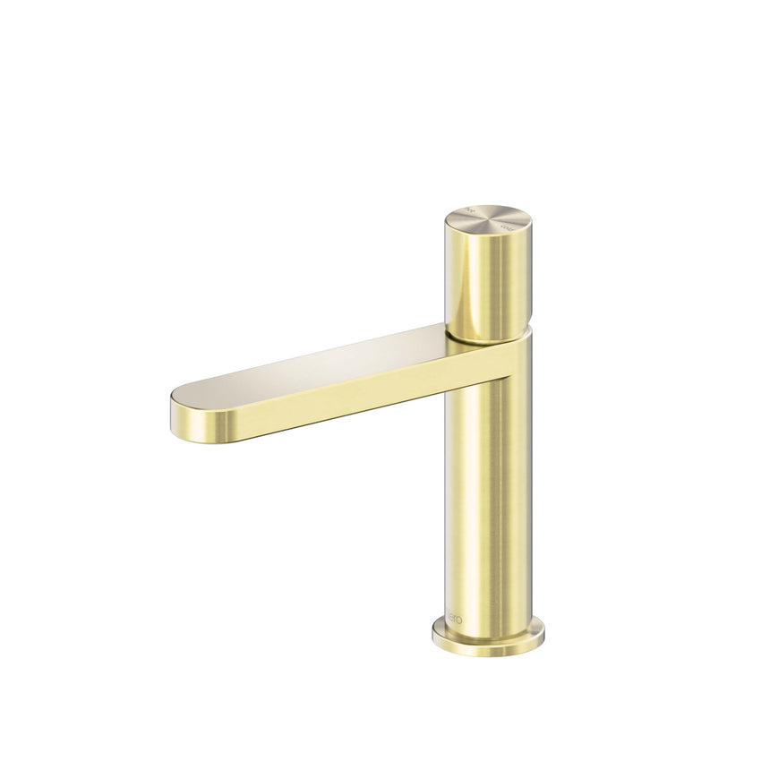 Nero Pure 175x45mm brushed gold basin mixer by Tilemall with cylindrical body and single lever handle