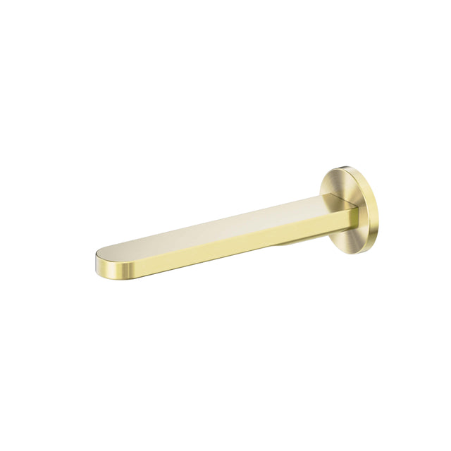 Nero Pure 215x60mm brushed gold round bath spout by Tilemall with wall-mounted flange