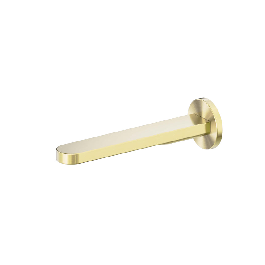 Nero Pure 215x60mm brushed gold round bath spout by Tilemall with wall-mounted flange