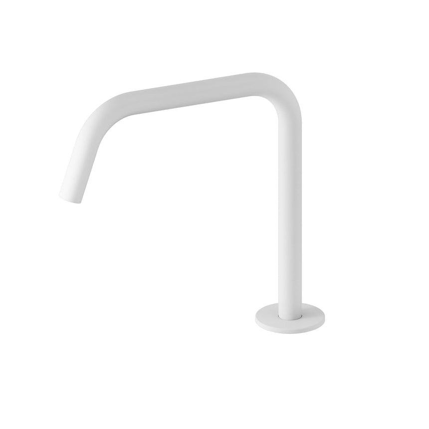 Nero Serenity 230x60mm matte white bath spout by Tilemall with curved edge design and round base