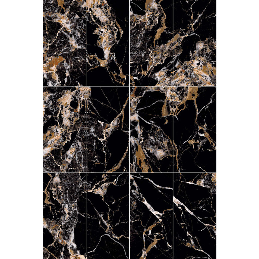 Melbourne 1200x600 Double Deep Gloss Black Marble Look Rectified Marble Look Tiles Tilemall