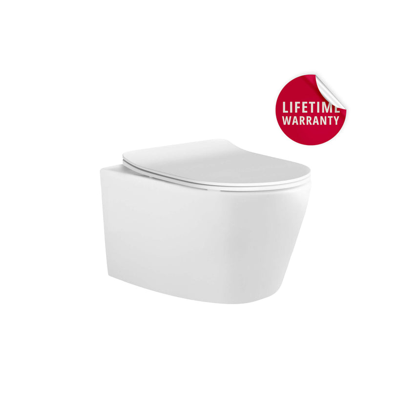 BelBagno Flay-R wall-hung rimless ceramic toilet suite by Tilemall in gloss white with soft-close seat