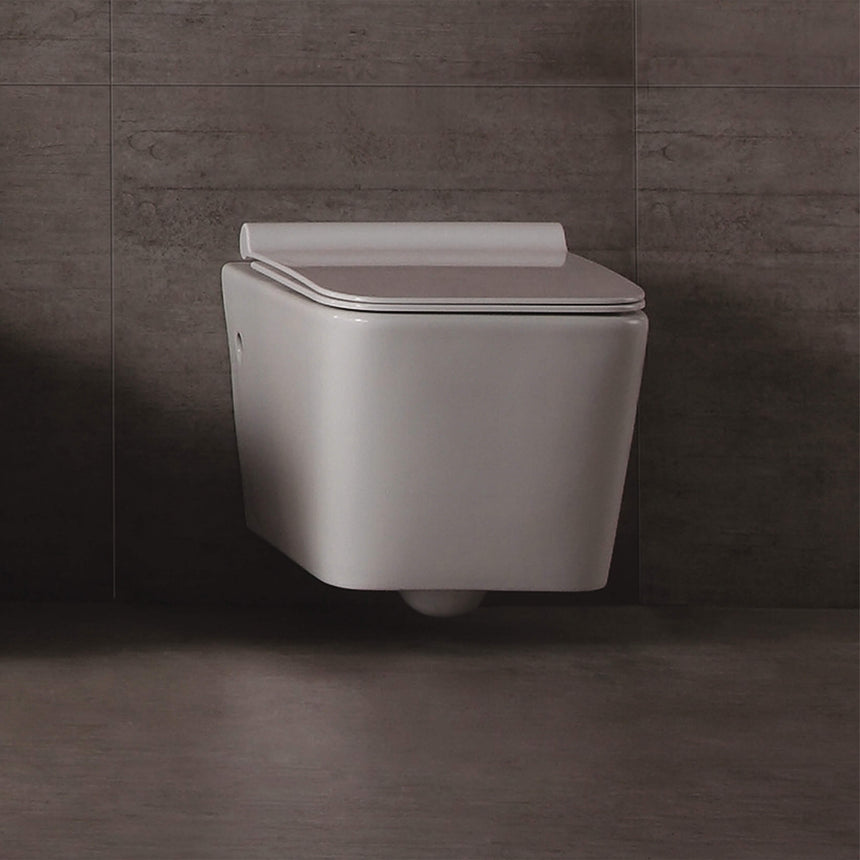 BelBagno Ardente-R wall-hung toilet installed in bathroom interior with grey tile wall by Tilemall