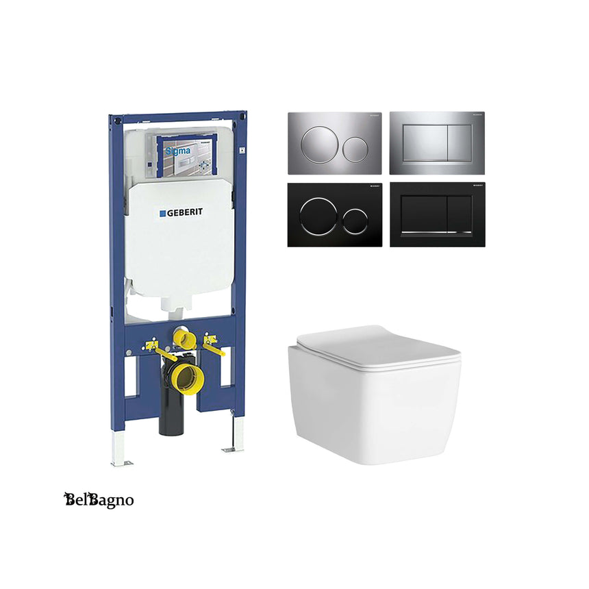 BelBagno Ardente-R GEBERIT package with in-wall cistern frame, flush plates and white toilet bowl by Tilemall