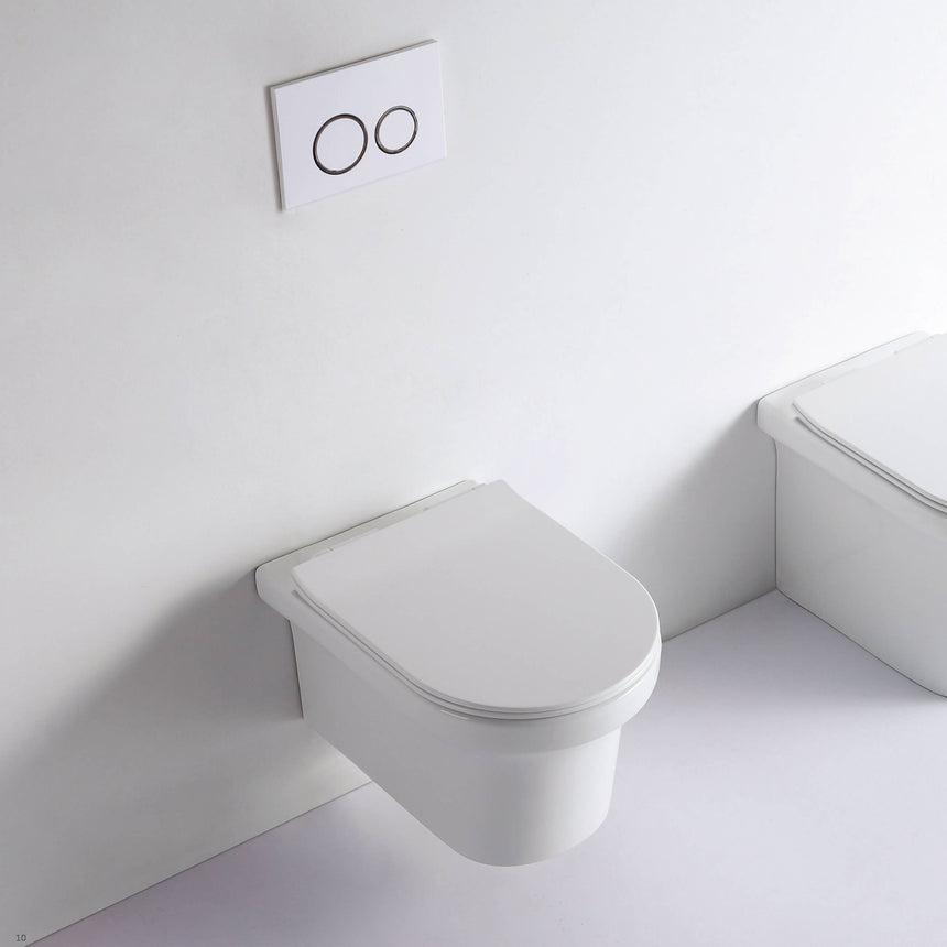 BelBagno Vella-R wall-hung toilet suite in bathroom with dual-flush plate and ceramic bowl by Tilemall