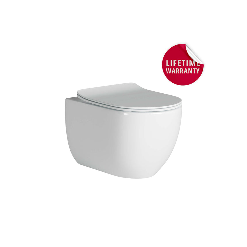 Wall-hung ceramic toilet suite by BelBagno Alexander-R by Tilemall in gloss white with soft-close seat