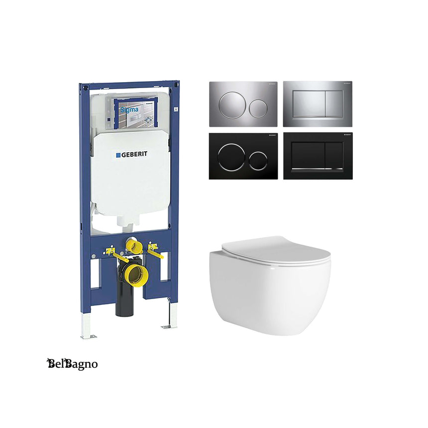 BelBagno Alexander-R GEBERIT wall-hung toilet package showing cistern, dual-flush plates and basin with seat by Tilemall