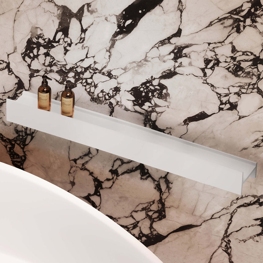 BelBagno H Collection matte white shelf 1400mm mounted above marble vanity by Tilemall