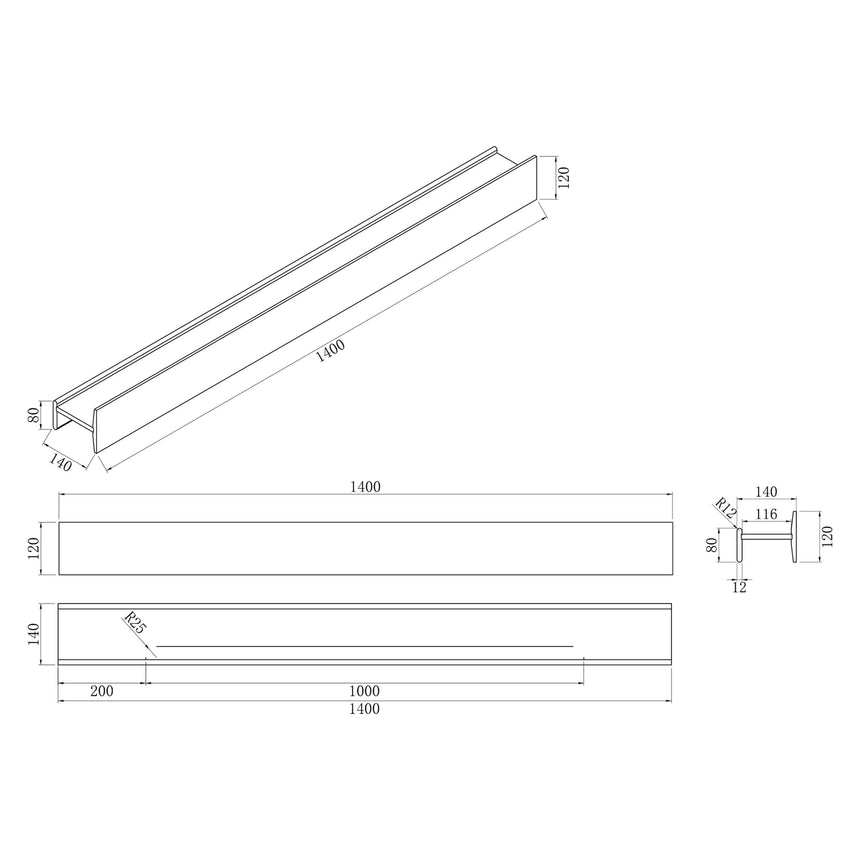 BelBagno H Collection shelf 1400mm technical specifications and dimensions by Tilemall