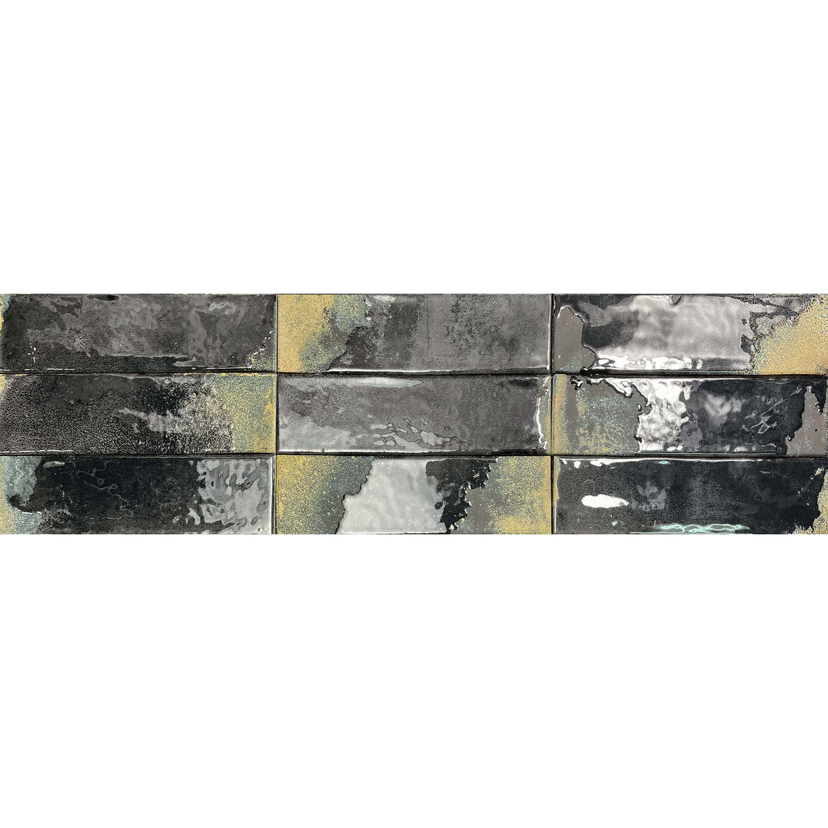 Granadella 223x64mm gloss carbon subway porcelain tiles in grid layout by Tilemall