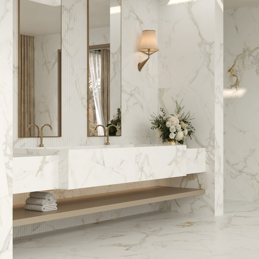 Calacatta Royal 1200x600 Silk Tech White 3D Mould Marble Look Rectified