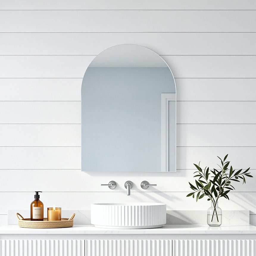 Lukka Plain Mirror Arco 450x900mm frameless bathroom mirror with pencil edge in bathroom interior by Tilemall