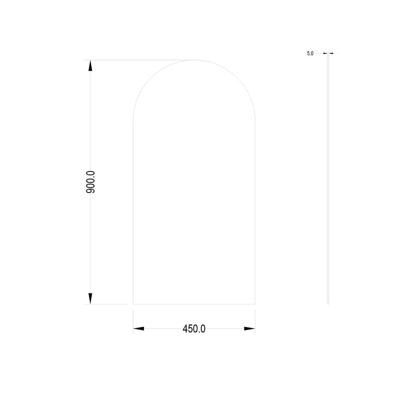 Plain Mirror technical dimensions diagram for Lukka Arco frameless mirror 450x900mm by Tilemall