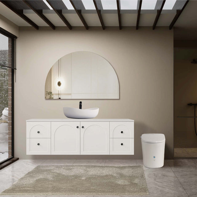 Lukka Plain Mirror 1200x800mm frameless arch-shaped bathroom mirror installed above vanity in modern bathroom interior by Tilemall