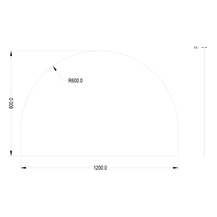 Technical dimensions diagram for Lukka Plain Mirror 1200x800mm with pencil edge and 5mm thickness by Tilemall
