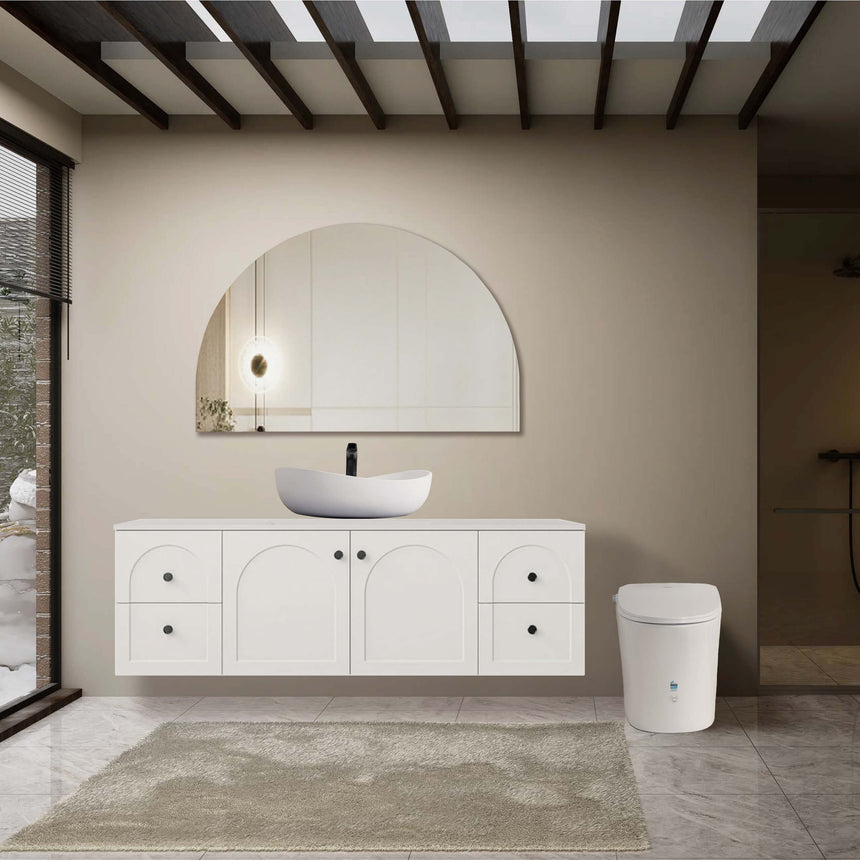 Lukka Arco Pencil Edge Plain Mirror 1500x1000mm frameless bathroom mirror installed above vanity in modern ensuite by Tilemall