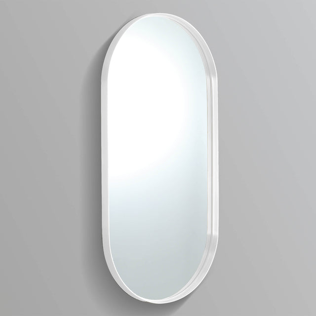 Lukka Ellips 600x1500mm matte white framed mirror by Tilemall with oval porcelain frame