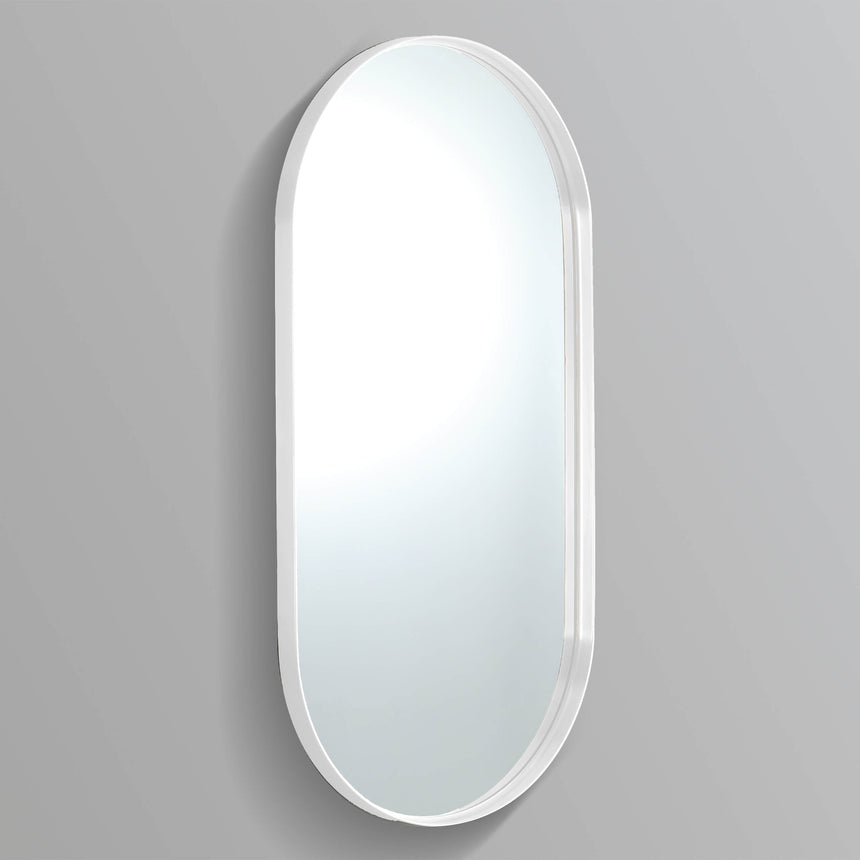 Lukka Ellips 600x1500mm matte white framed mirror by Tilemall with oval porcelain frame