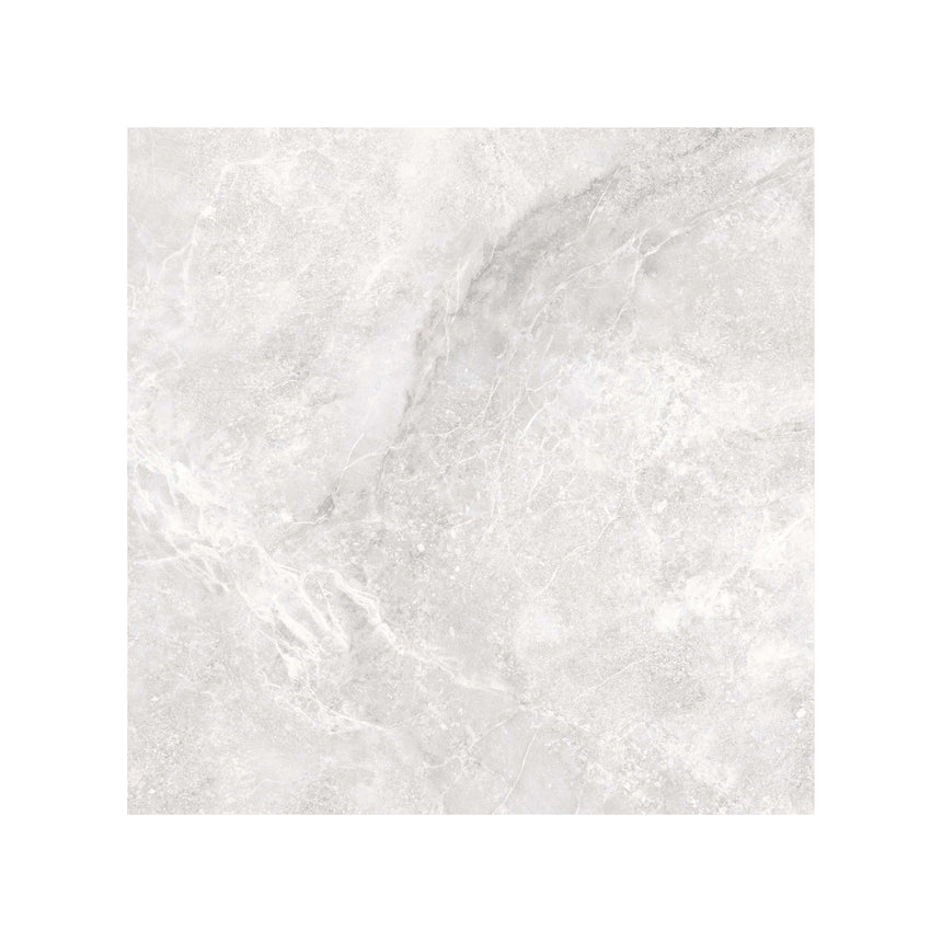 Close-up of Xia 600x600x9.5mm matt flora white porcelain surface with natural linear veining detail by Tilemall