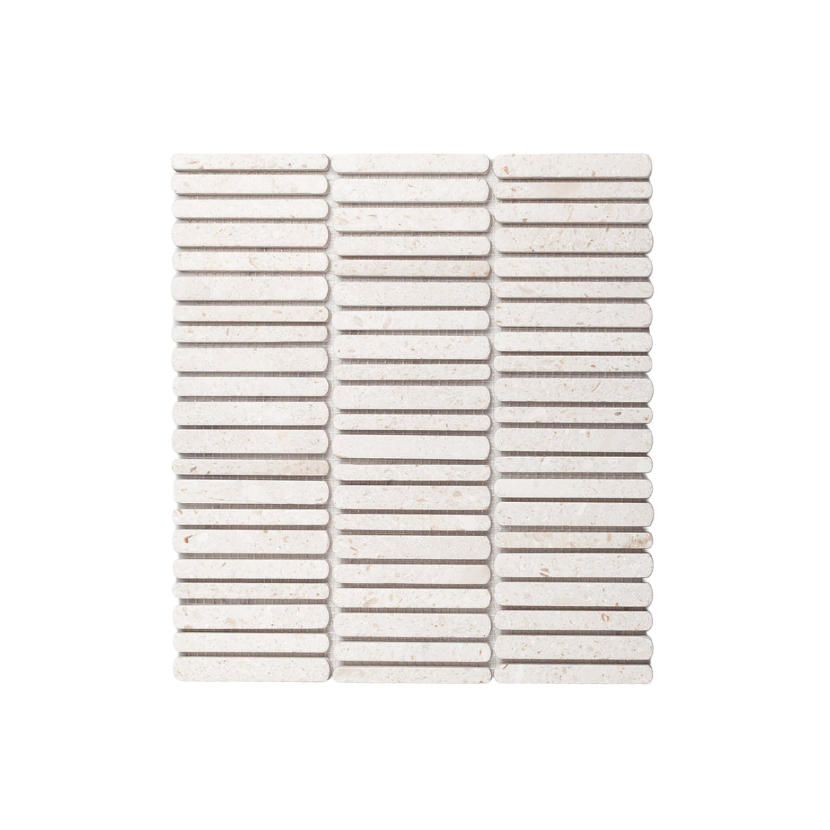 Sample of Minuet Natural Stone Mosaic Finger 327x298 Tumbled White Limestone available from Tilemall