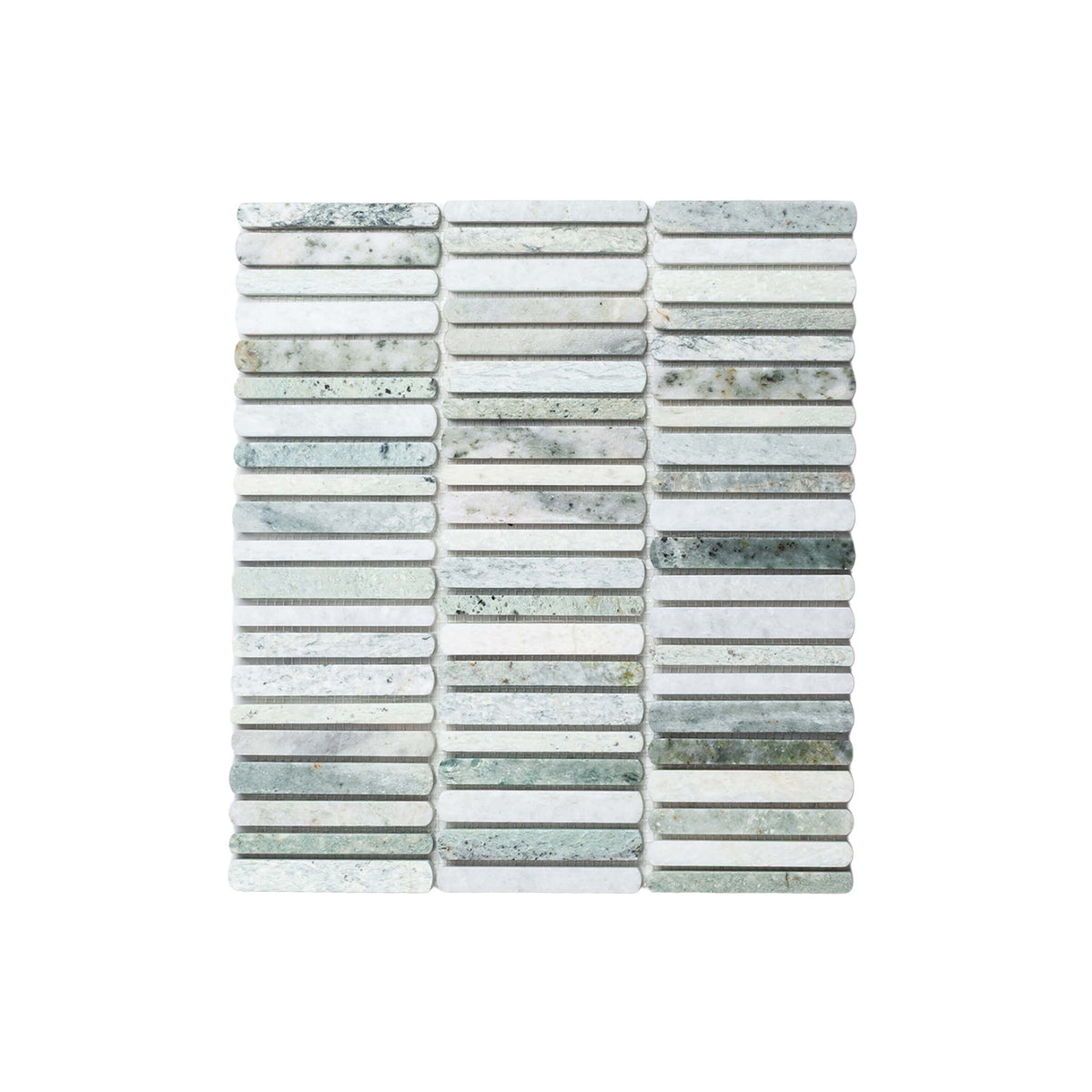 Minuet 327x298mm tumbled ming green natural stone marble mosaic finger tiles in grid layout by Tilemall