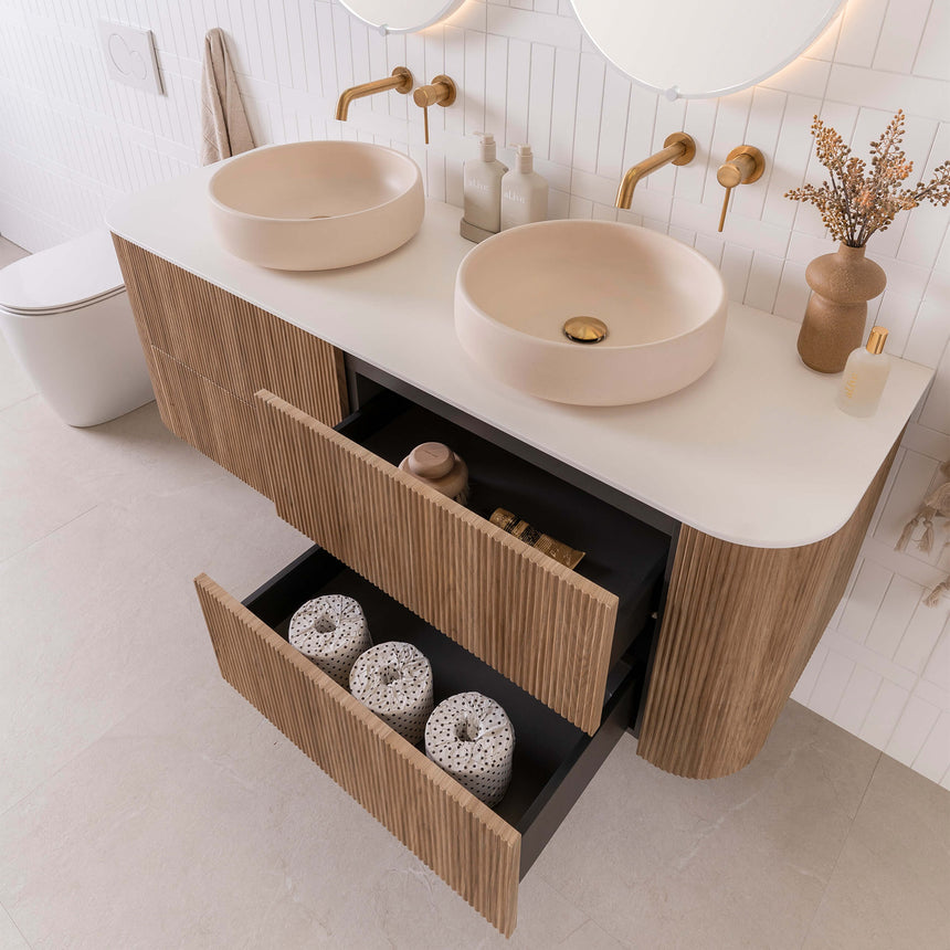 ADP Thirroul All Drawer Twin Wall Hung Vanity Cherry Pie Premium Solid Surface Vanity ADP