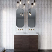 Timberline TL Nevada floor-standing double vanity by Tilemall with dark timber base, white SilkSurface top and double vessel basins