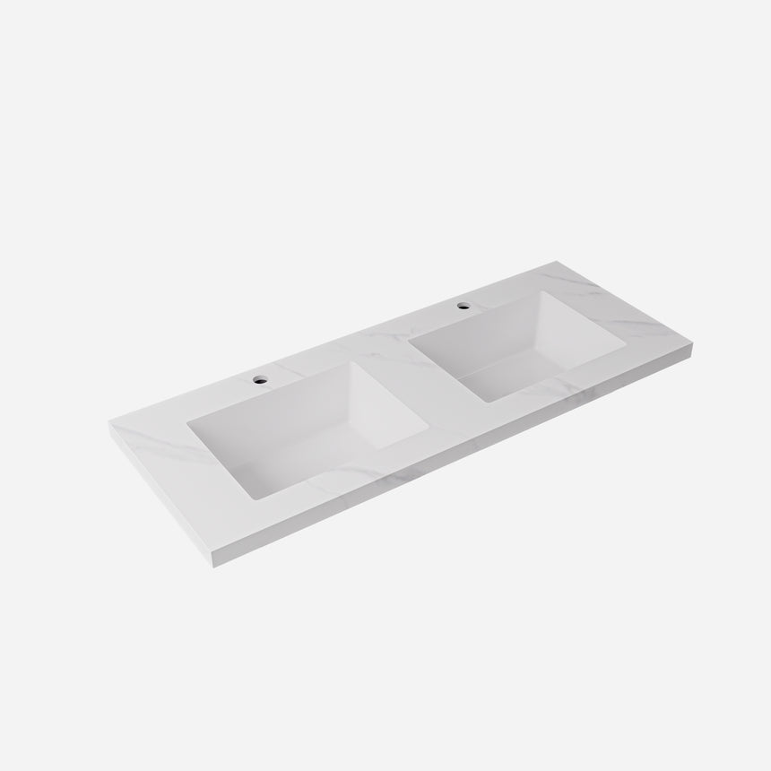 Carrara White Sintered Stone seamless Joined with fine ceramic basin Stone thickness 40mm Double Bowl 12  O'clock tap hole 1200mm
